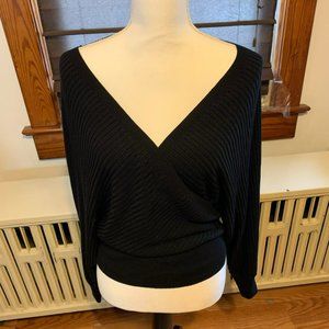 Black Wrap Sweater with Dolman/Kimono Sleeves and Open-Back